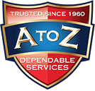 A shield-shaped logo for A to Z Dependable Services with text "Trusted Since 1960" at the top.