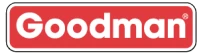 The Goodman logo features the brand name in white lowercase letters on a red rectangular background with a white border.