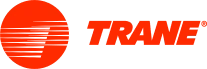 Red circular logo with three horizontal lines next to the word "TRANE" in bold, red uppercase letters.