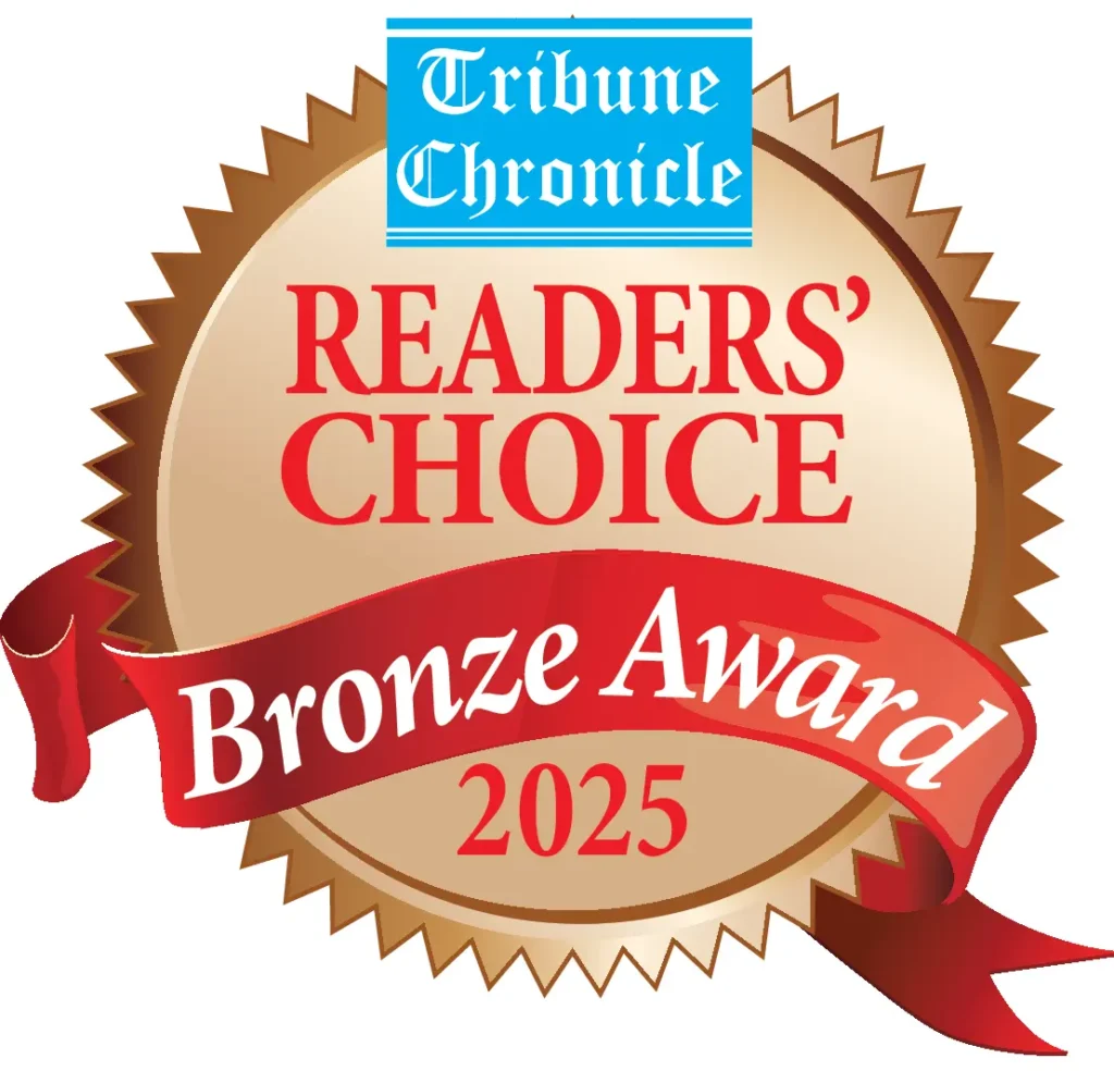About us: Bronze award badge showing "Tribune Chronicle Readers' Choice Bronze Award 2025" with a gold seal and red ribbon, highlighting our commitment to excellence.
