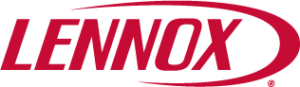 Lennox logo in red uppercase letters with a curved line extending from the first "L" to the "X" on a light background.