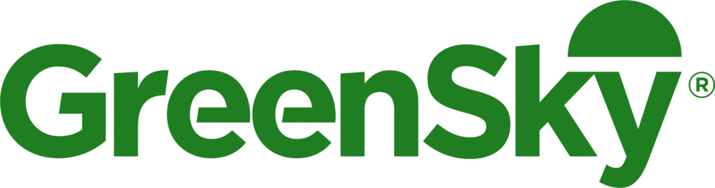 GreenSky logo in green text with a partial green circle over the letter "y," a registered trademark symbol, and representing flexible financing plan options.