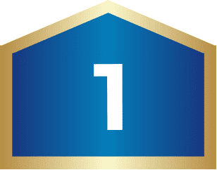 A blue pentagon with a gold border features a large white number 1 in the center, symbolizing top-tier finance options.