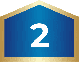 A blue pentagon with a gold border displays a large white number 2 in the center, symbolizing step two in selecting your finance options.