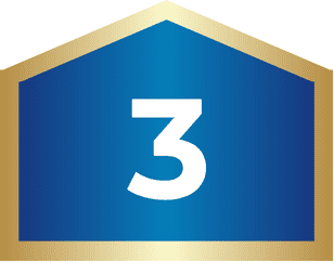 A blue pentagon with a gold border displays the white number 3 in the center, symbolizing flexible finance options.